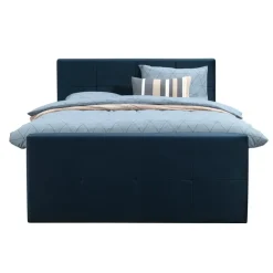 Leen Bakker Boxspring met voetbord Liv geblokt - blauw - 180x200 cm - slanke poot