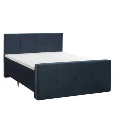 Leen Bakker Boxspring met voetbord Liv geblokt - blauw - 180x200 cm - slanke poot