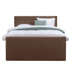 Leen Bakker Boxspring met voetbord Liv geblokt - bruin - 160x200 cm - slanke poot