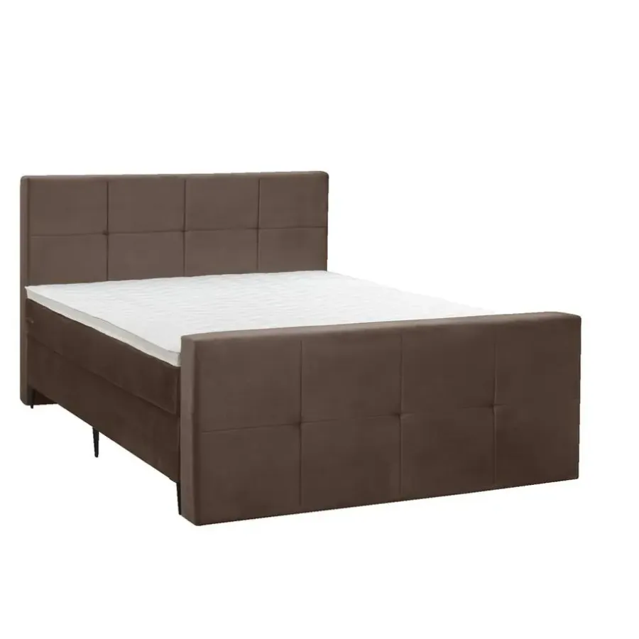 Leen Bakker Boxspring met voetbord Liv geblokt - bruin - 160x200 cm - slanke poot