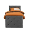 Leen Bakker Boxspring met voetbord Liv geruit - grijs - 90x200 cm - ronde poot