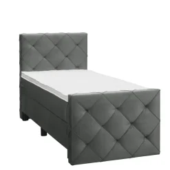 Leen Bakker Boxspring met voetbord Liv geruit - grijs - 90x200 cm - ronde poot