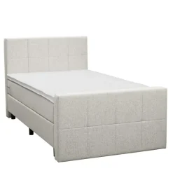 1-Persoons Boxsprings-Leen Bakker Boxspring met voetbord Liv geblokt - ecru - 120x200 cm - ronde poot
