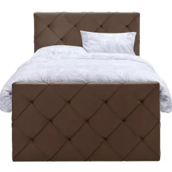 1-Persoons Boxsprings-Leen Bakker Boxspring met voetbord Liv geruit - bruin - 120x200 cm - slanke poot