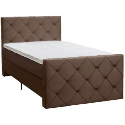 1-Persoons Boxsprings-Leen Bakker Boxspring met voetbord Liv geruit - bruin - 120x200 cm - slanke poot