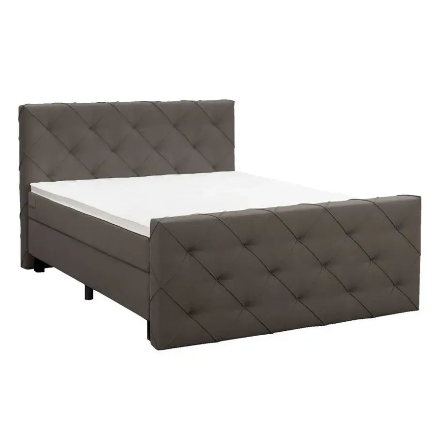 Leen Bakker Boxspring met voetbord Liv geruit - donkerbruin - 180x200 cm - ronde poot