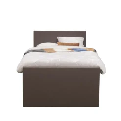1-Persoons Boxsprings-Leen Bakker Boxspring met voetbord Liv egaal - donkerbruin - 120x200 cm - slanke poot