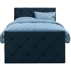 Leen Bakker Boxspring met voetbord Liv geruit - blauw - 120x200 cm - vierkante poot