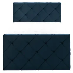 Leen Bakker Boxspring met voetbord Liv geruit - blauw - 120x200 cm - vierkante poot