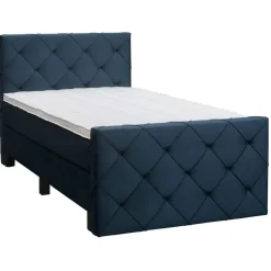 Leen Bakker Boxspring met voetbord Liv geruit - blauw - 120x200 cm - vierkante poot