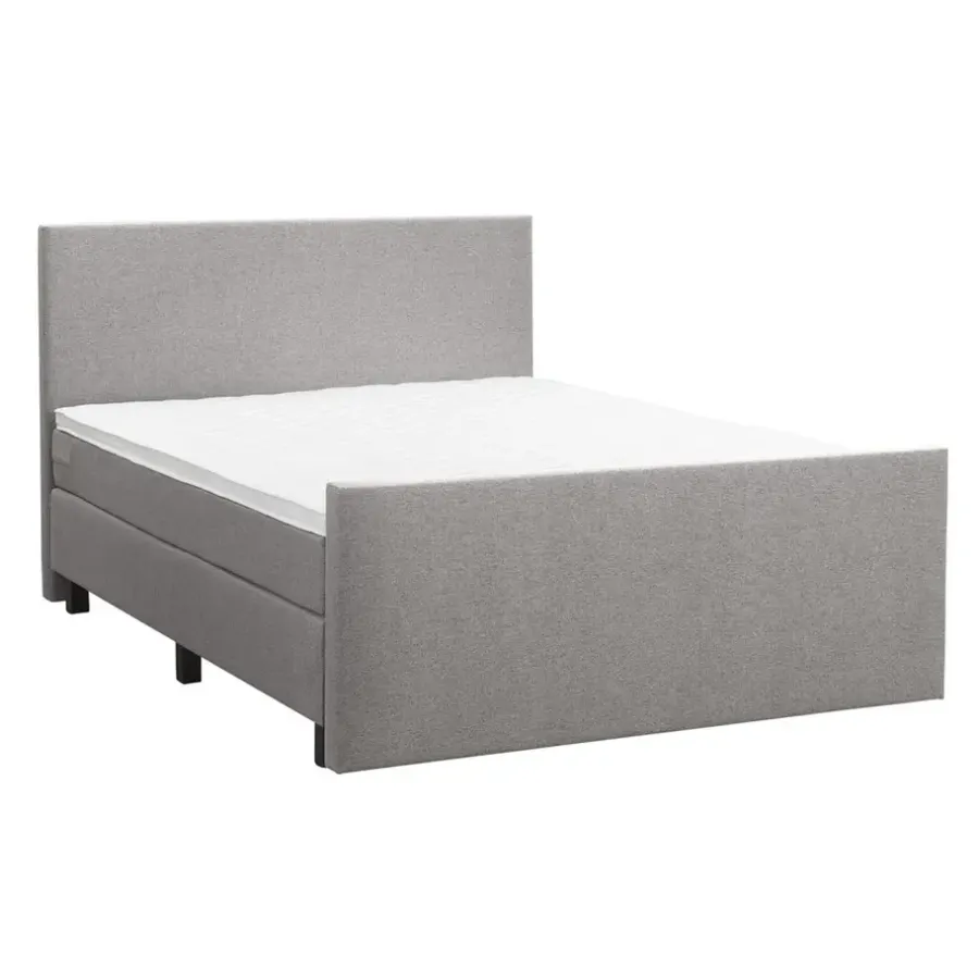 2-Persoons Boxsprings-Leen Bakker Boxspring met voetbord Liv egaal - lichtgrijs - 160x200 cm - vierkante poot