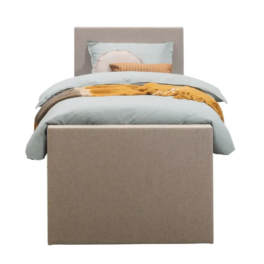 Leen Bakker Boxspring met voetbord Liv egaal - beige - 90x200 cm - ronde poot