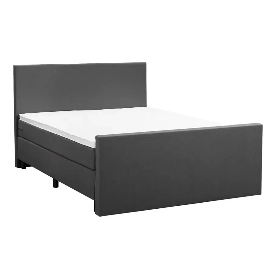 Leen Bakker Boxspring met voetbord Liv egaal - antraciet - 160x200 cm - ronde poot