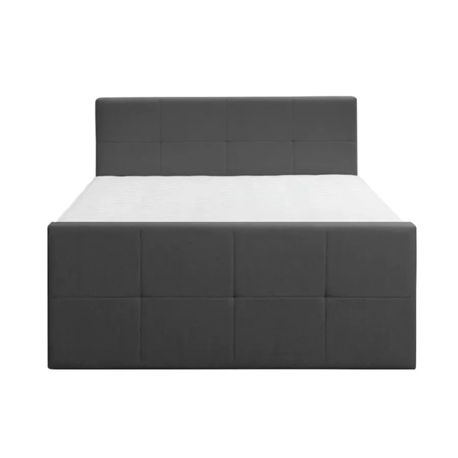 Leen Bakker Boxspring met voetbord Liv geblokt - antraciet - 180x200 cm - vierkante poot
