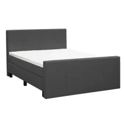 Leen Bakker Boxspring met voetbord Liv geblokt - antraciet - 180x200 cm - vierkante poot