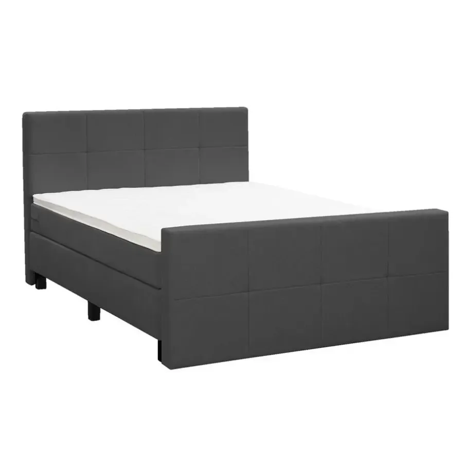 Leen Bakker Boxspring met voetbord Liv geblokt - antraciet - 180x200 cm - vierkante poot