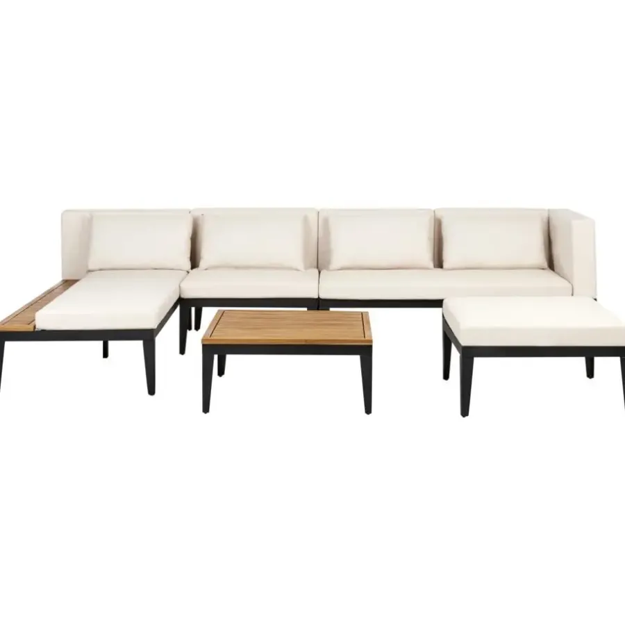 Loungesets-Leen Bakker BRACCIANO - Loungeset 4-zits met ottomaan - Lichtbeige - Acaciahout