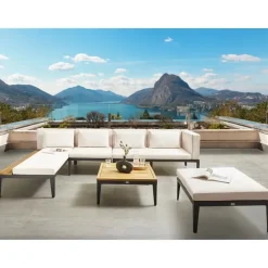 Loungesets-Leen Bakker BRACCIANO - Loungeset 4-zits met ottomaan - Lichtbeige - Acaciahout