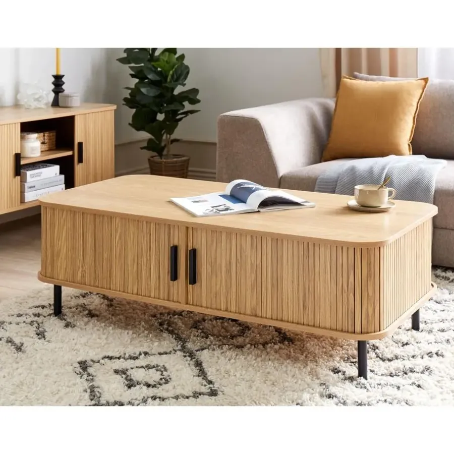 Salontafels-Beliani BRADLEY - Salontafel - Lichthout/Zwart - MDF