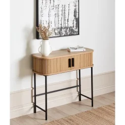 Sidetables-Beliani BRADLEY - Sidetable - Lichthout/Zwart - MDF