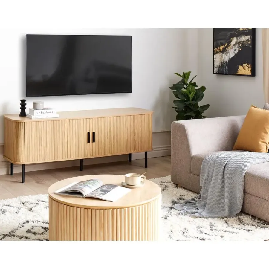 Beliani BRADLEY - TV-meubel - Lichthout/Zwart - MDF