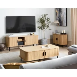 Beliani BRADLEY - TV-meubel - Lichthout/Zwart - MDF