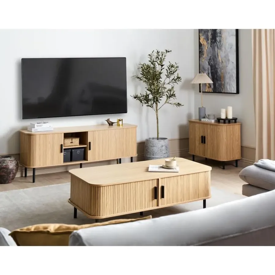 Beliani BRADLEY - TV-meubel - Lichthout/Zwart - MDF