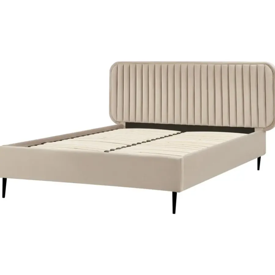 Beliani BRIN - Tweepersoonsbed - Taupe - 140 x 200 cm - Fluweel