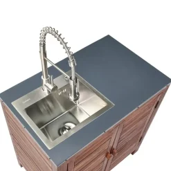 Leen Bakker BRUCOLI - Buitenkeukenkast met spoelbak - Bruin/Zilver - Acaciahout
