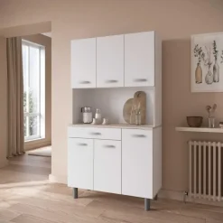 CBA Buffetkast Pavel 185cm hoog - mat wit/acacia met werkblad