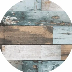 Tafelzeilen-Merkloos Buiten tafelkleed/tafelzeil - blauw/hout print - D160 cm - rond