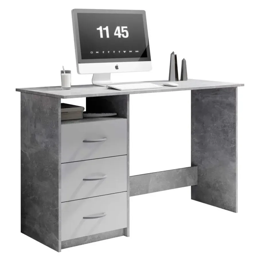 Emob Bureau Adriano 123cm met 3 lades - beton/wit
