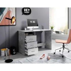 Emob Bureau Adriano 123cm met 3 lades - beton/wit