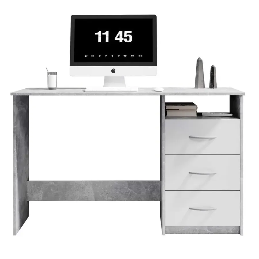 Emob Bureau Adriano 123cm met 3 lades - beton/wit