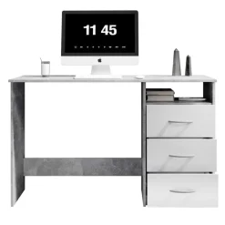 Emob Bureau Adriano 123cm met 3 lades - beton/wit