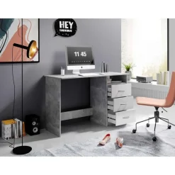 Emob Bureau Adriano 123cm met 3 lades - beton/wit