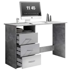 Emob Bureau Adriano 123cm met 3 lades - beton/wit