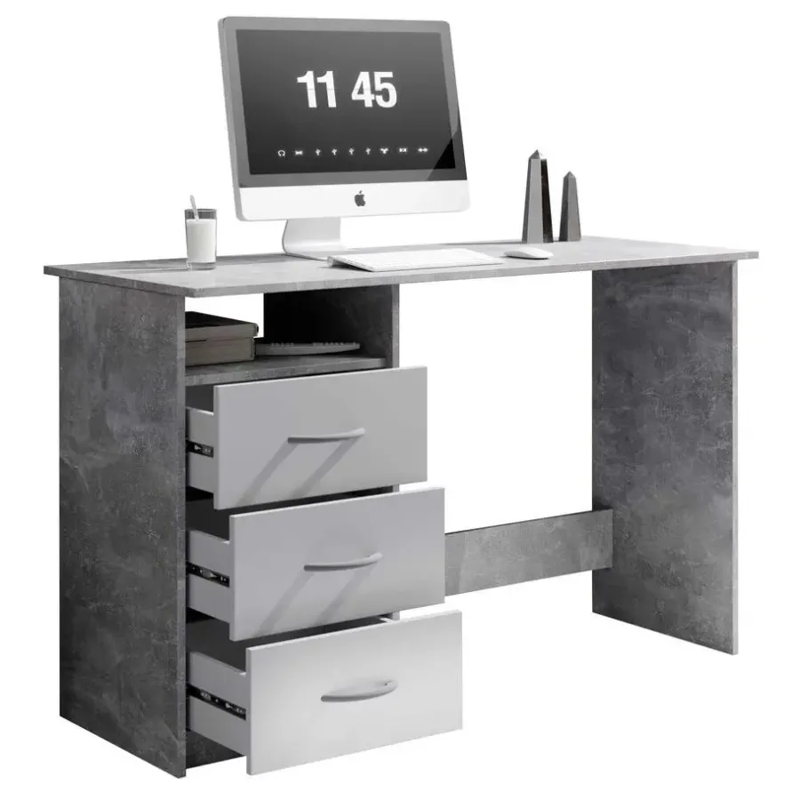 Emob Bureau Adriano 123cm met 3 lades - beton/wit