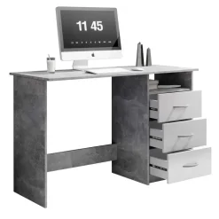 Emob Bureau Adriano 123cm met 3 lades - beton/wit