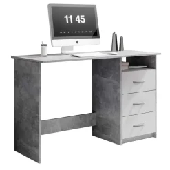 Emob Bureau Adriano 123cm met 3 lades - beton/wit
