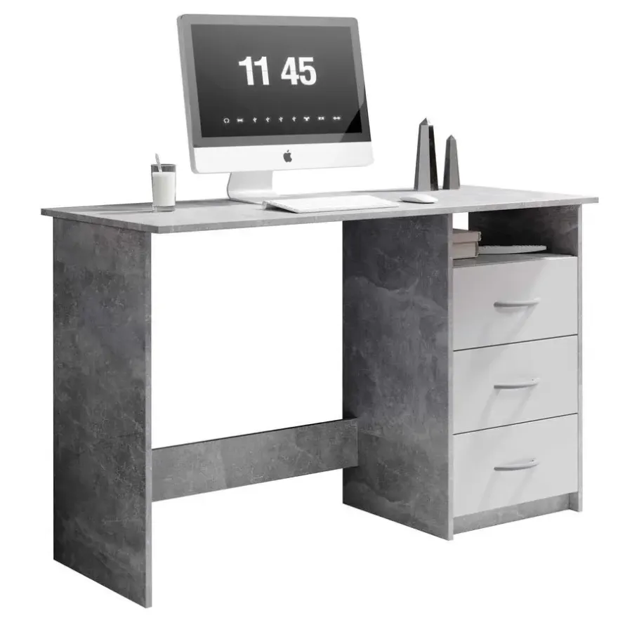 Emob Bureau Adriano 123cm met 3 lades - beton/wit