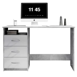 Emob Bureau Adriano 123cm met 3 lades - beton/wit