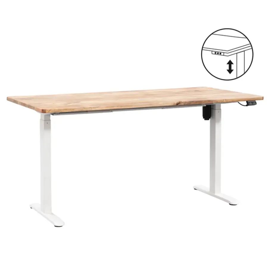 Homeworx Bureau zit/sta elektrisch verstelbaar – mangohout/wit - 75/118x160x80 cm