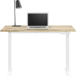 Homeworx Bureau zit/sta handmatig verstelbaar - mangohout/wit - 75/118x120x70 cm