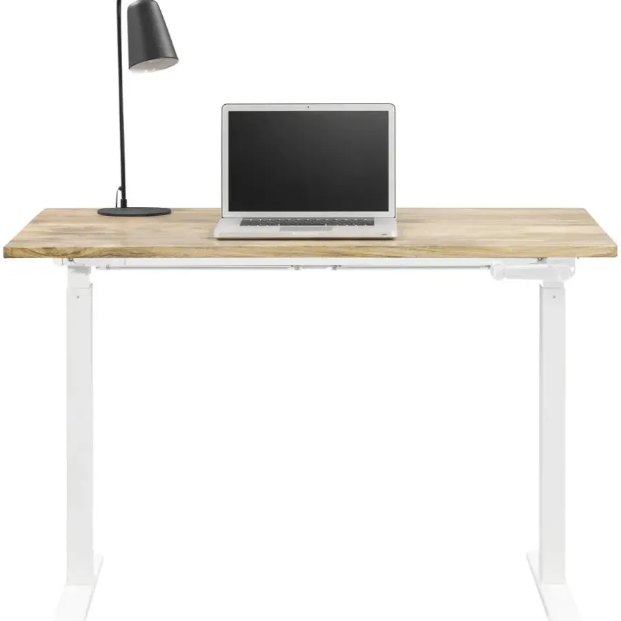 Homeworx Bureau zit/sta handmatig verstelbaar - mangohout/wit - 75/118x120x70 cm