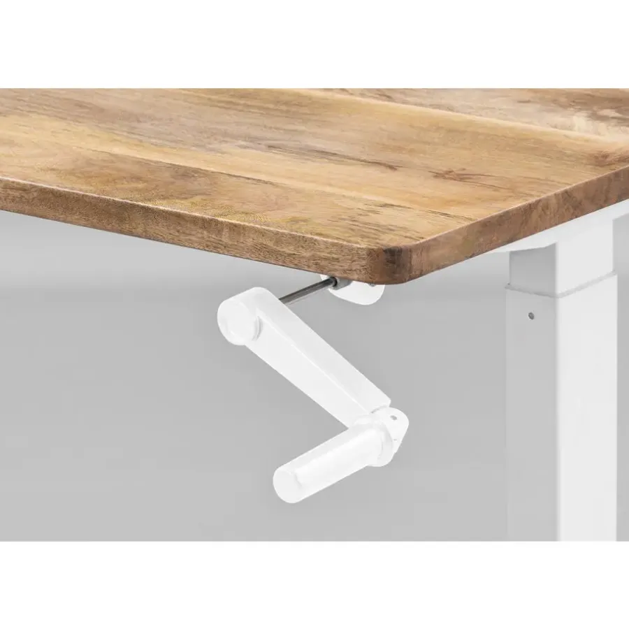 Homeworx Bureau zit/sta handmatig verstelbaar - mangohout/wit - 75/118x120x70 cm