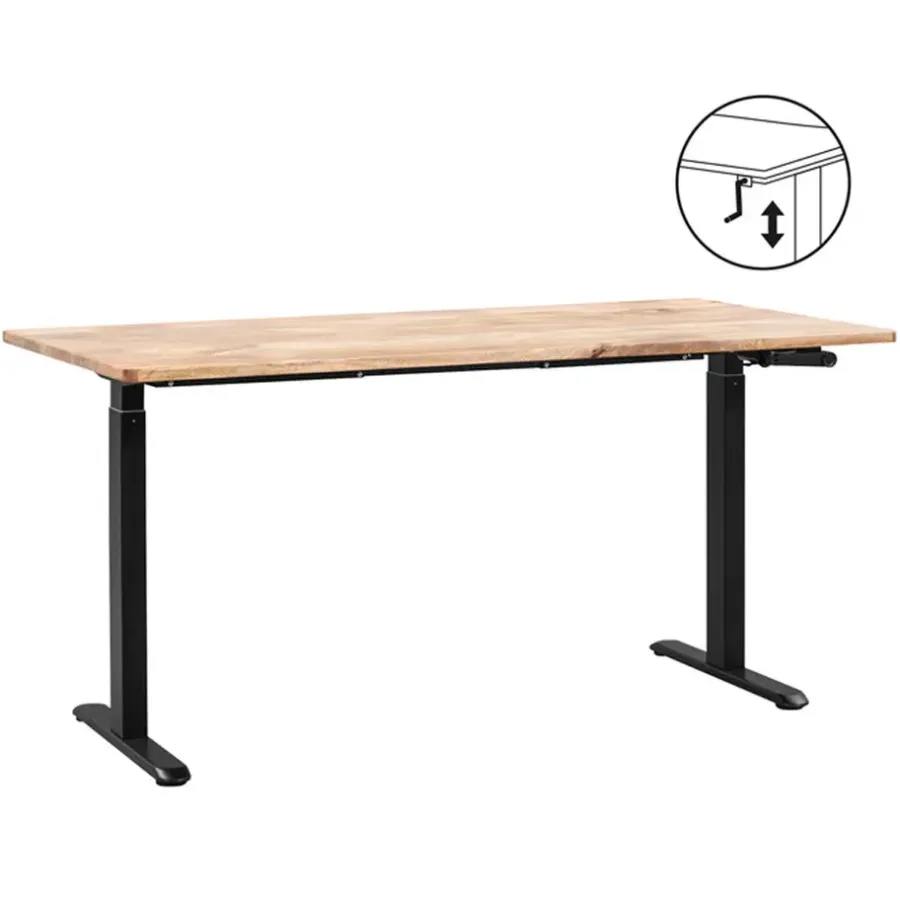Homeworx Bureau zit/sta handmatig verstelbaar – mangohout/zwart - 75/118x160x80 cm