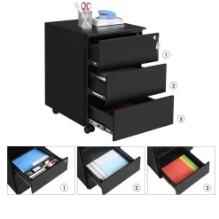 Bobbel Home Bureau Ladeblok verrijdbaar Incl. Slot - 55x45x39cm - Zwart