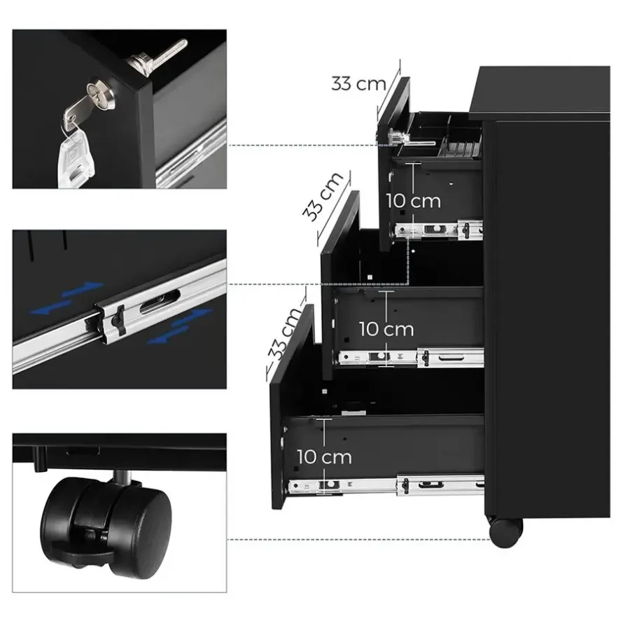 Bobbel Home Bureau Ladeblok verrijdbaar Incl. Slot - 55x45x39cm - Zwart