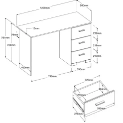 Leen Bakker Bureau Timo - wit - 75,5x120x50 cm